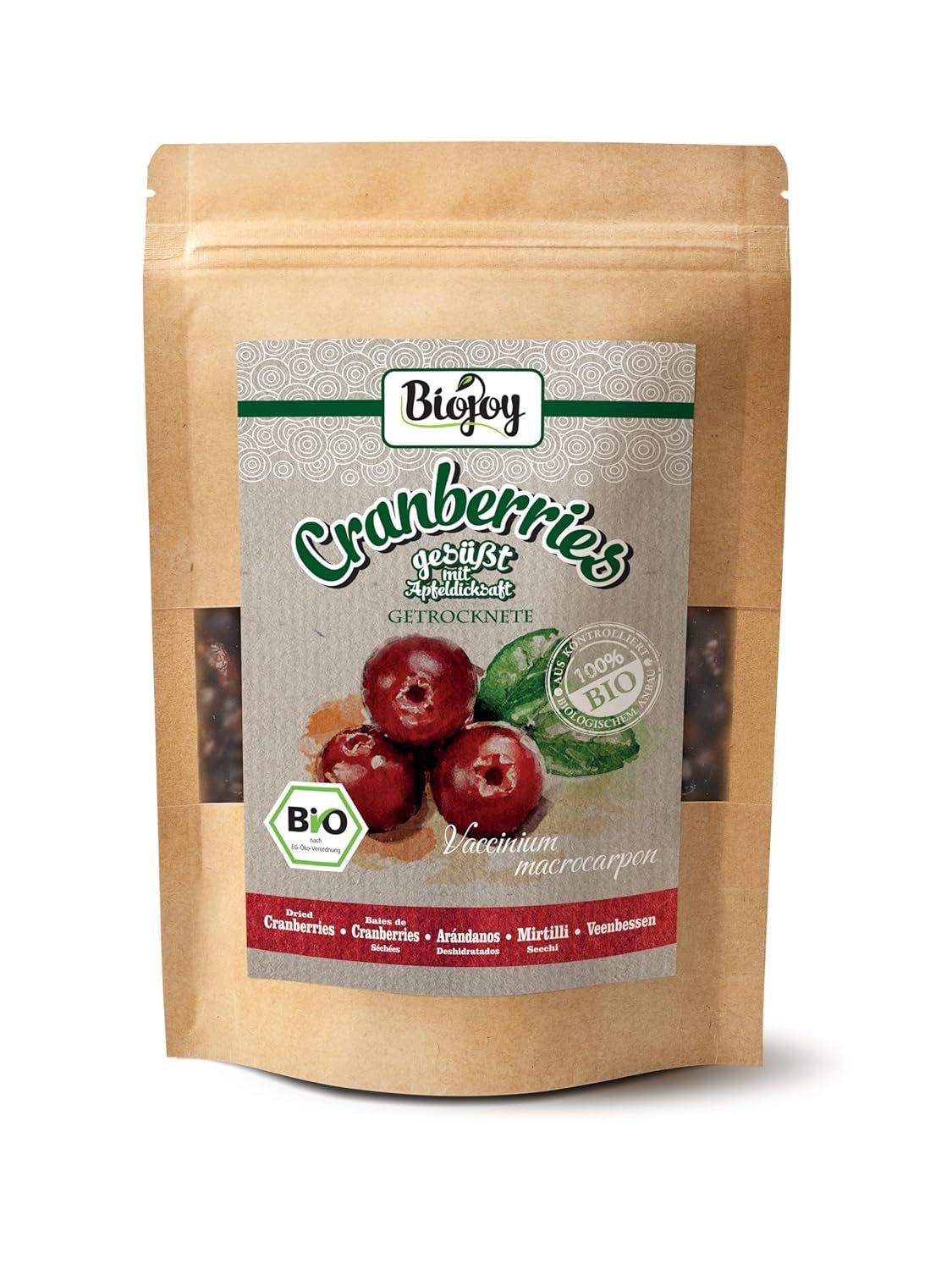Biojoy arándanos secos ecológicos (1 kg), arándanos endulzados con sirope de manzana Productos deshidratados Naty Shop 250 G