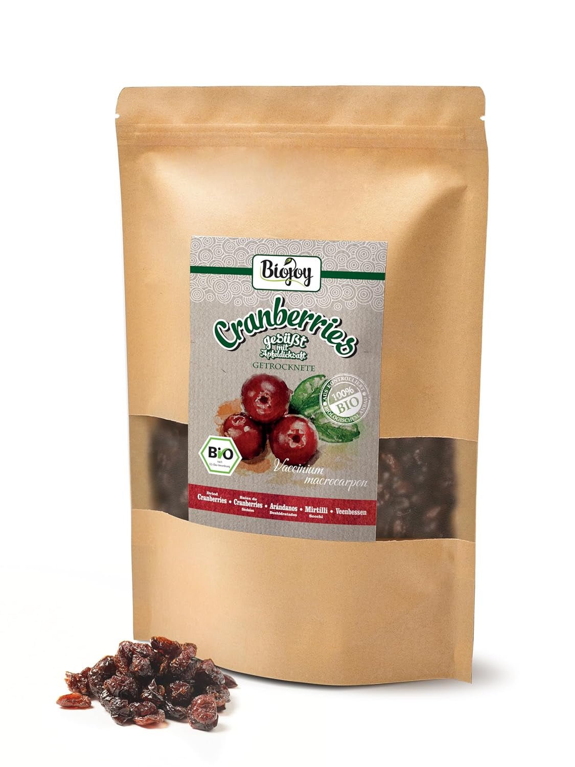 Biojoy arándanos secos ecológicos (1 kg), arándanos endulzados con sirope de manzana Productos deshidratados Naty Shop