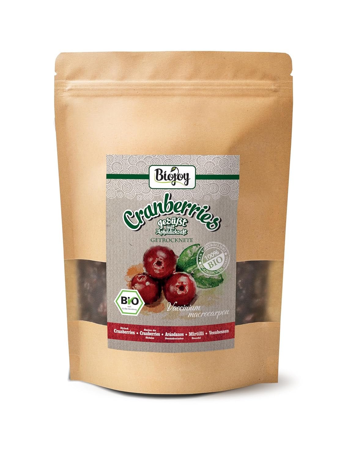 Biojoy arándanos secos ecológicos (1 kg), arándanos endulzados con sirope de manzana Productos deshidratados Naty Shop 500 G