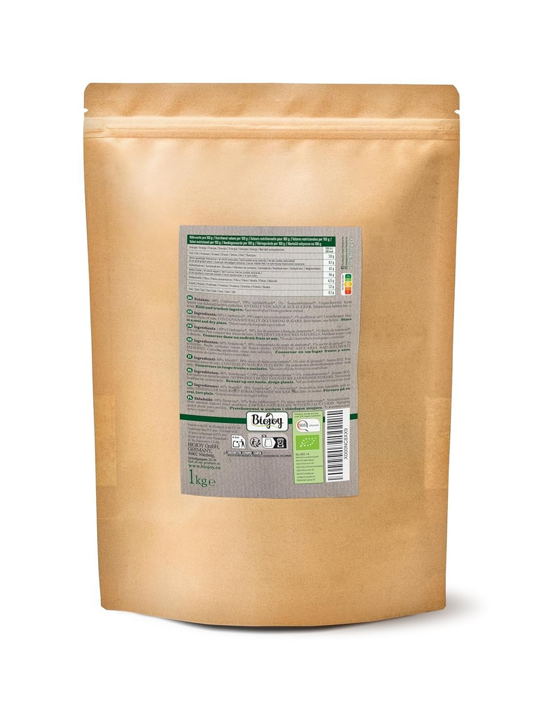 Biojoy arándanos secos ecológicos (1 kg), arándanos endulzados con sirope de manzana Productos deshidratados Naty Shop