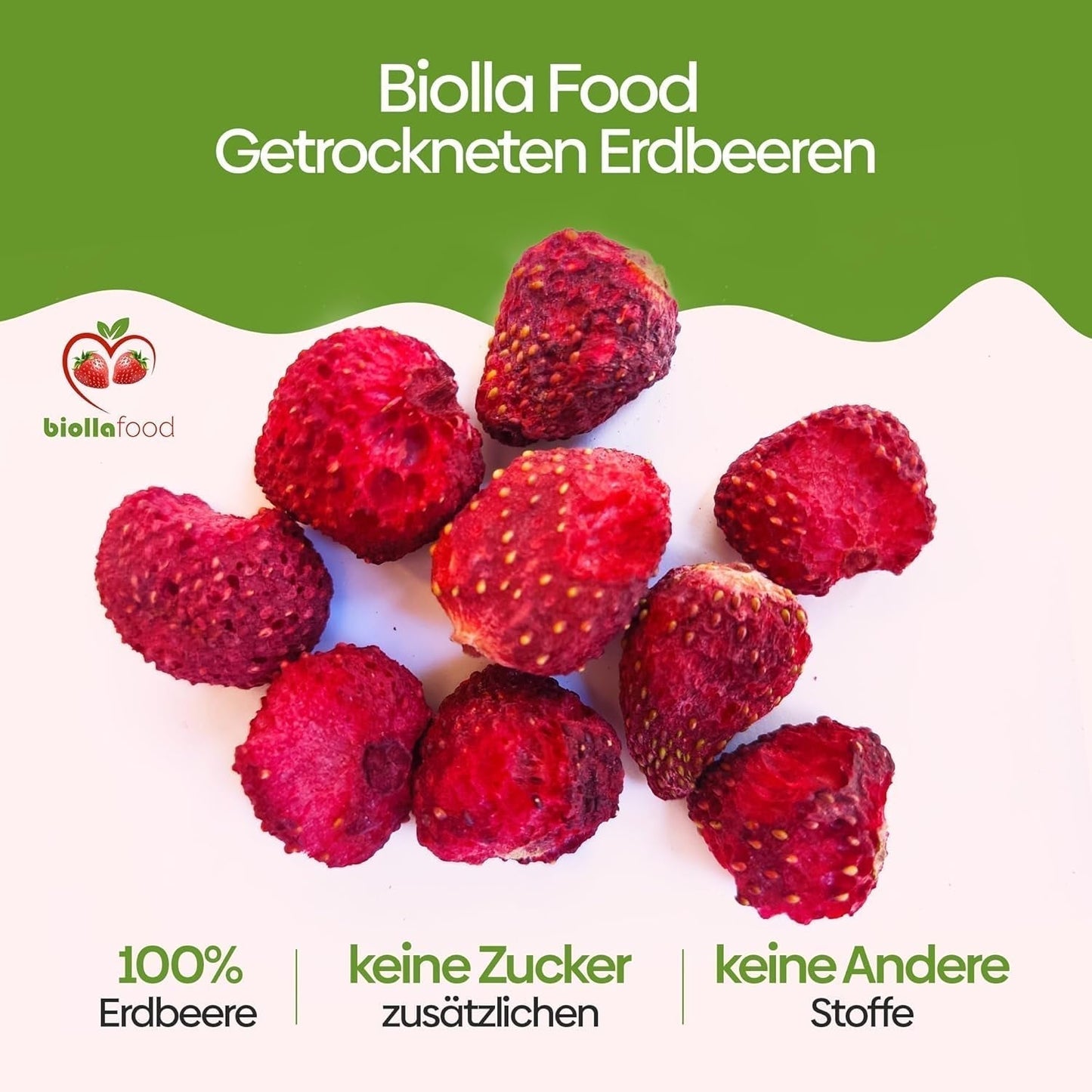 biolla food fresas enteras secas, 0,5 kg, 100% natural. Meriendas saludables para niños. Ideal para batidos, muesli de avena, té y gachas. Larga vida útil. VEGANO, SIN GLUTEN, COMIDA CRUDA Naty Shop Productos Deshidratados