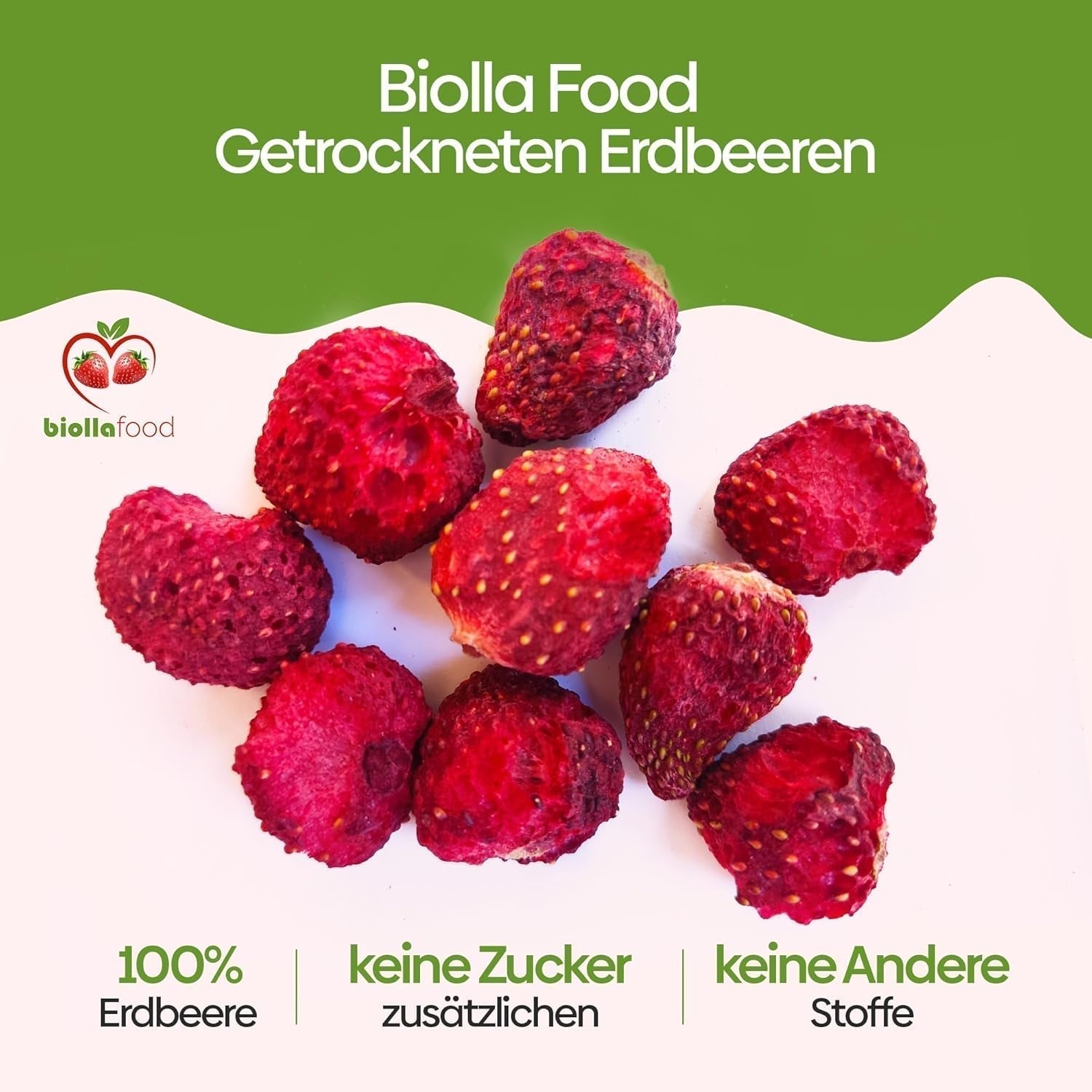 biolla food fresas enteras secas, 0,5 kg, 100% natural. Meriendas saludables para niños. Ideal para batidos, muesli de avena, té y gachas. Larga vida útil. VEGANO, SIN GLUTEN, COMIDA CRUDA Naty Shop Productos Deshidratados