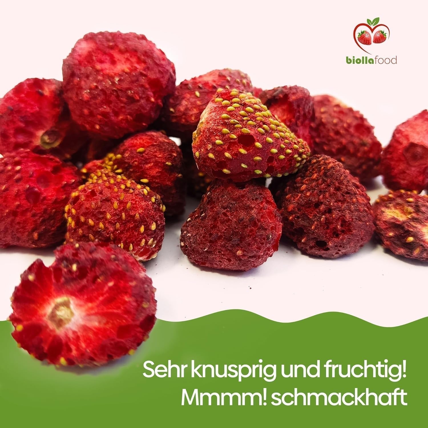 biolla food fresas enteras secas, 0,5 kg, 100% natural. Meriendas saludables para niños. Ideal para batidos, muesli de avena, té y gachas. Larga vida útil. VEGANO, SIN GLUTEN, COMIDA CRUDA Naty Shop Productos Deshidratados