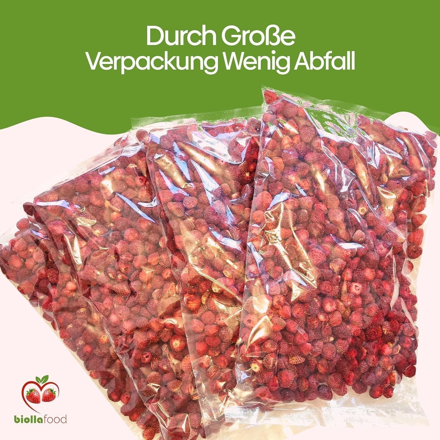 biolla food fresas enteras secas, 0,5 kg, 100% natural. Meriendas saludables para niños. Ideal para batidos, muesli de avena, té y gachas. Larga vida útil. VEGANO, SIN GLUTEN, COMIDA CRUDA Naty Shop Productos Deshidratados