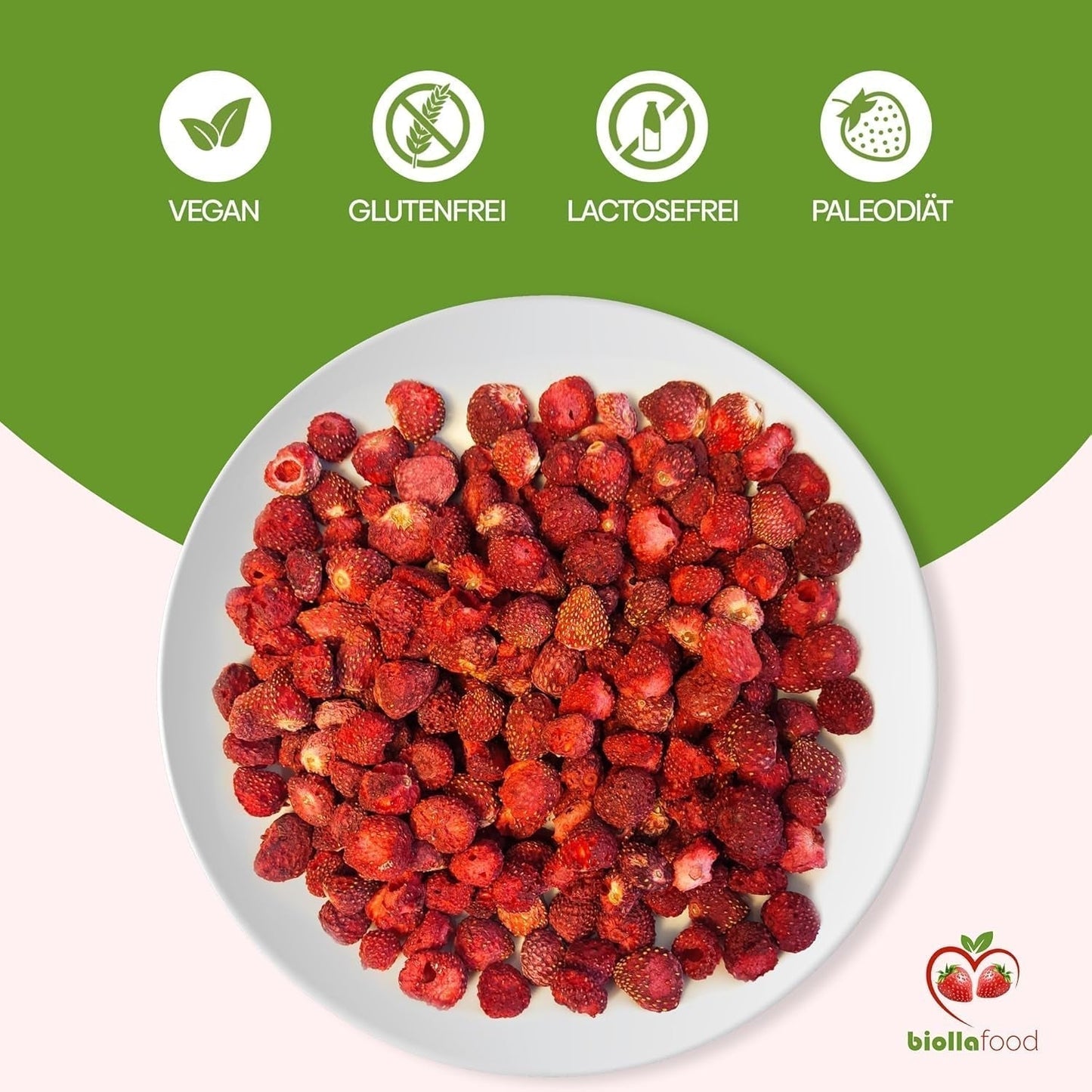 biolla food fresas enteras secas, 0,5 kg, 100% natural. Meriendas saludables para niños. Ideal para batidos, muesli de avena, té y gachas. Larga vida útil. VEGANO, SIN GLUTEN, COMIDA CRUDA Naty Shop Productos Deshidratados