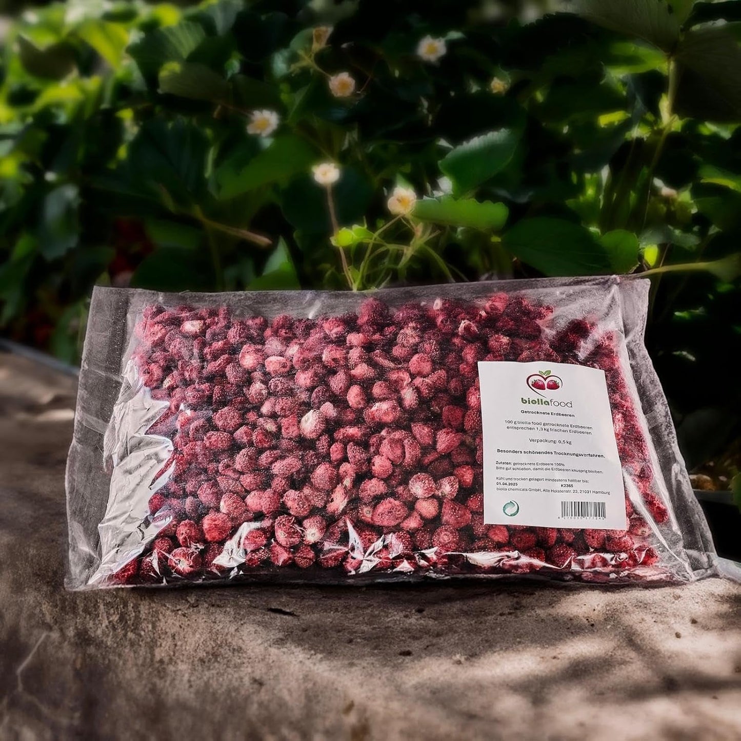 biolla food fresas enteras secas, 0,5 kg, 100% natural. Meriendas saludables para niños. Ideal para batidos, muesli de avena, té y gachas. Larga vida útil. VEGANO, SIN GLUTEN, COMIDA CRUDA Naty Shop Productos Deshidratados