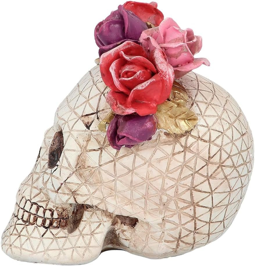 Boland 73089 - Decoración Calavera con Rosas, Calavera con Corona de Flores, Adornos de Mesa para Halloween y Carnaval, Estatuillas y Esculturas del Día de los Muertos Naty Shop
