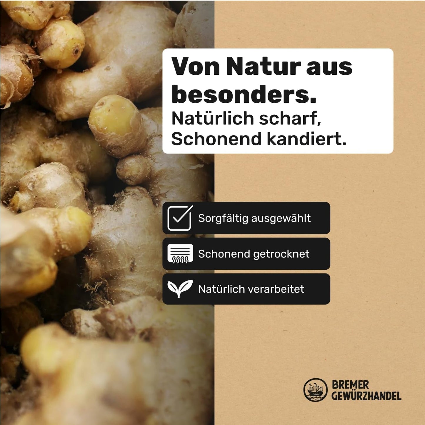 Bremer Gewürzhandel jengibre, trozos de frutos secos especiados, aromáticos, especiados, sin azufre, 1kg Productos deshidratados Naty Shop