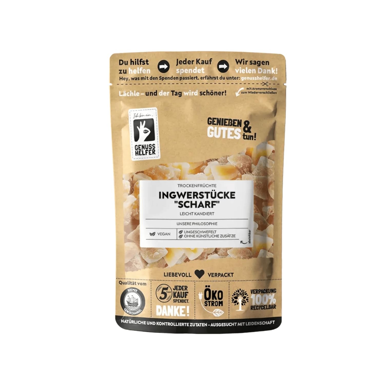 Bremer Gewürzhandel jengibre, trozos de frutos secos especiados, aromáticos, picantes, sin azufre, 1kg Productos deshidratados Naty Shop 600 G