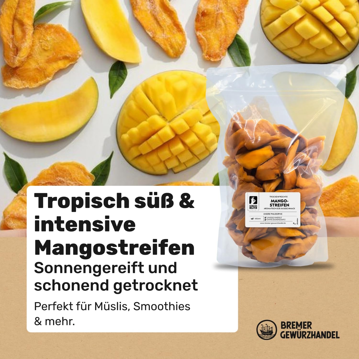 Bremer Gewürzhandel mango, mango en tiras deshidratadas, sin azufre, sin azúcares añadidos, 1kg Productos deshidratados Naty Shop