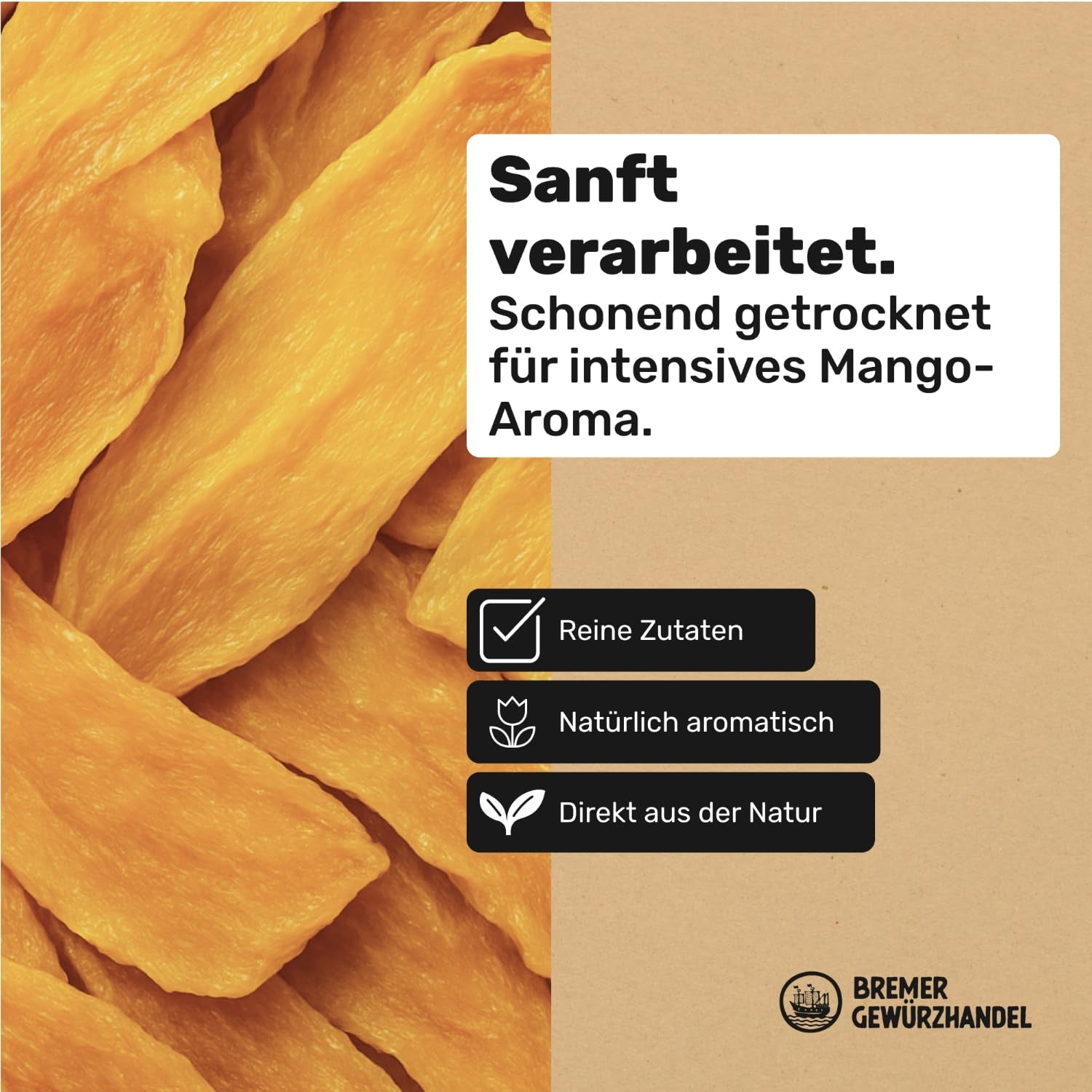 Bremer Gewürzhandel mango, mango en tiras deshidratadas, sin azufre, sin azúcares añadidos, 1kg Productos deshidratados Naty Shop