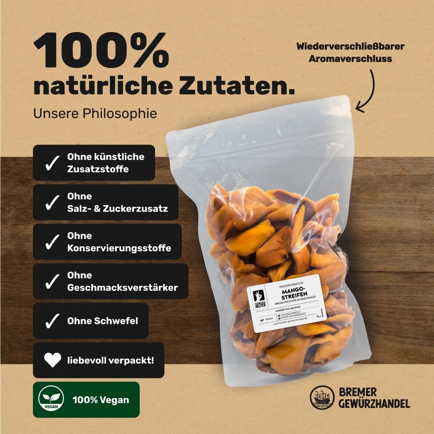Bremer Gewürzhandel mango, mango en tiras deshidratadas, sin azufre, sin azúcares añadidos, 1kg Productos deshidratados Naty Shop