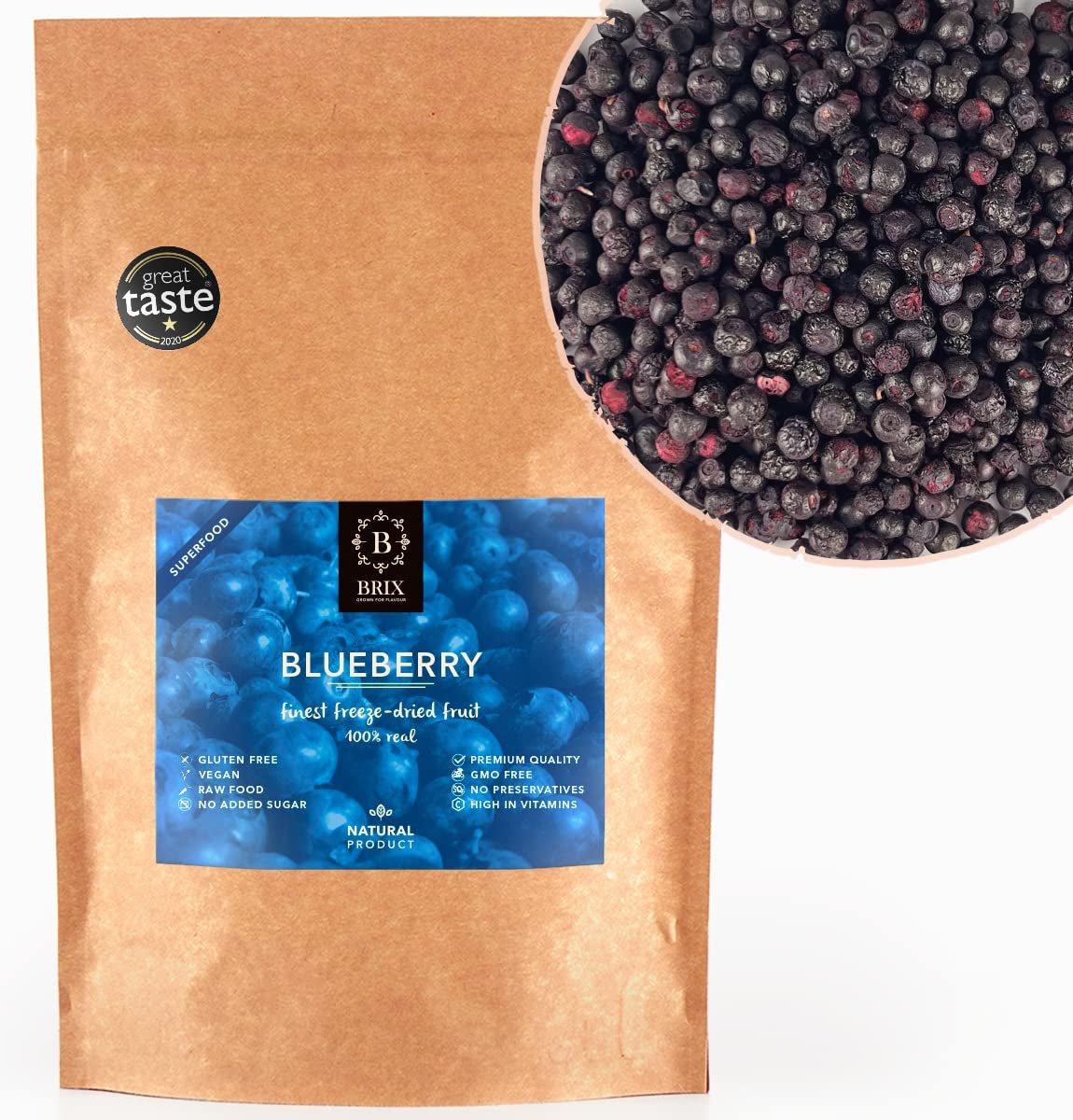 BRIX Arándanos liofilizados | Arándanos naturales, secos 95 g | Premio al Gran Sabor para los arándanos secos | Sin OGM, sin gluten, vegano, vitaminas retenidas Naty Shop Productos deshidratados Título predeterminado