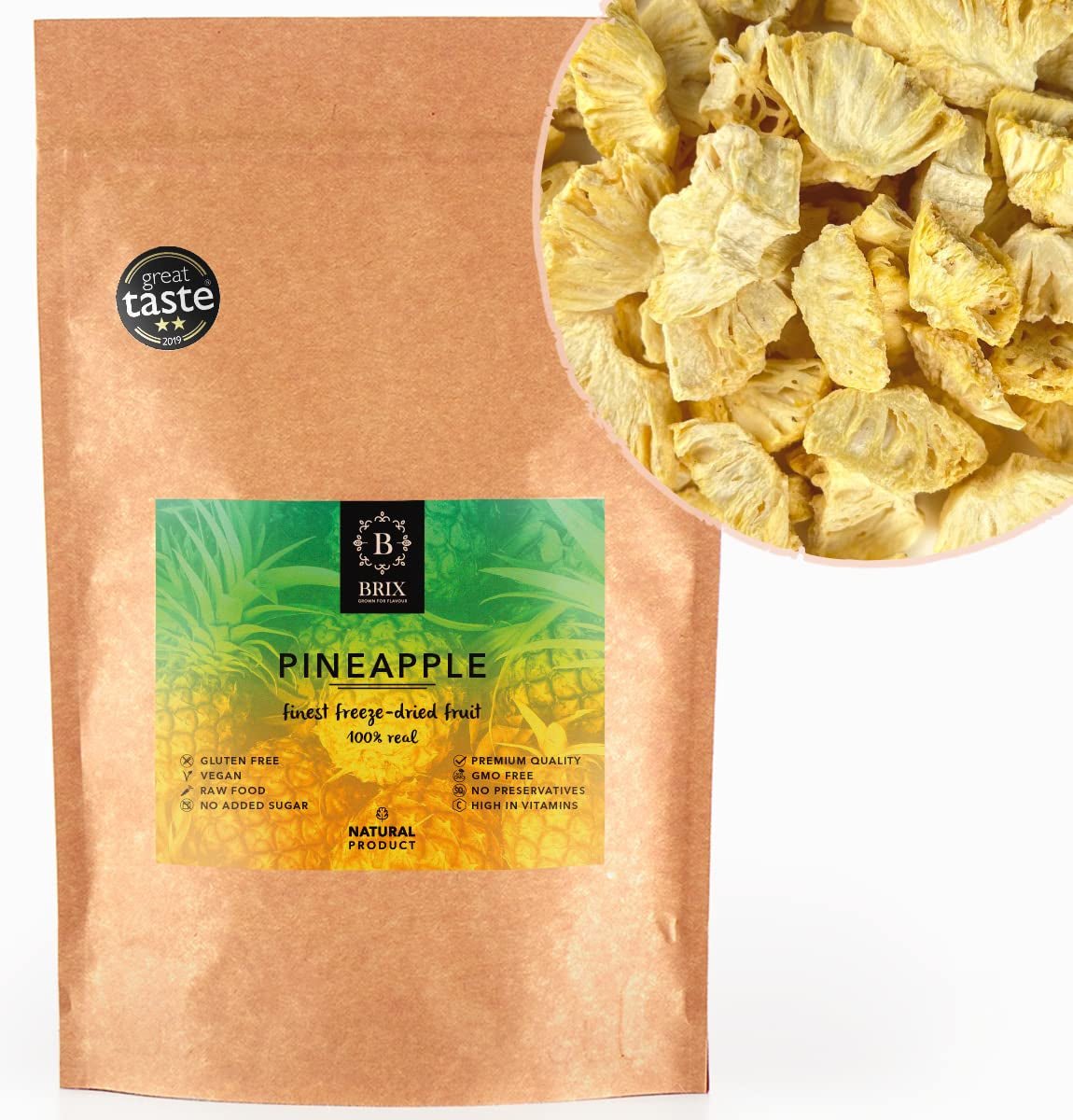 BRIX Piña liofilizada | Piña natural deshidratada 95 g | Frutos secos Great Taste Award, piña liofilizada | Sin OGM, sin gluten, vegano, vitaminas retenidas Naty Shop Productos deshidratados Título predeterminado