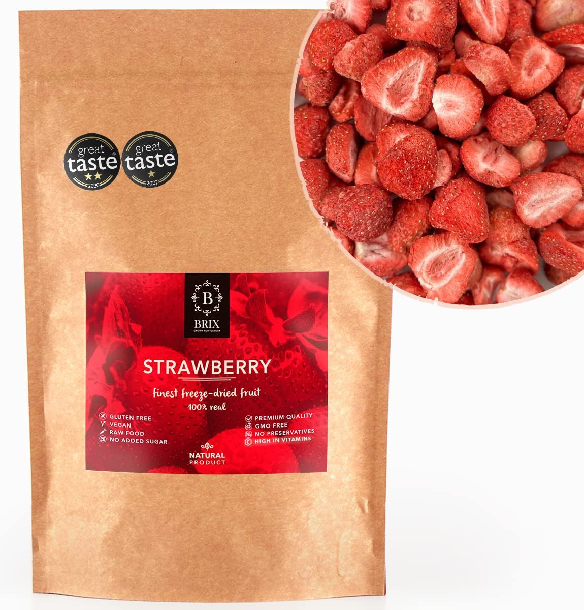 Fresas liofilizadas BRIX | Fresas naturales 75 g | Premio Gran Sabor para frutas secas y liofilizadas | Sin OGM, sin gluten, vegano, vitaminas retenidas Naty Shop Productos deshidratados Título predeterminado