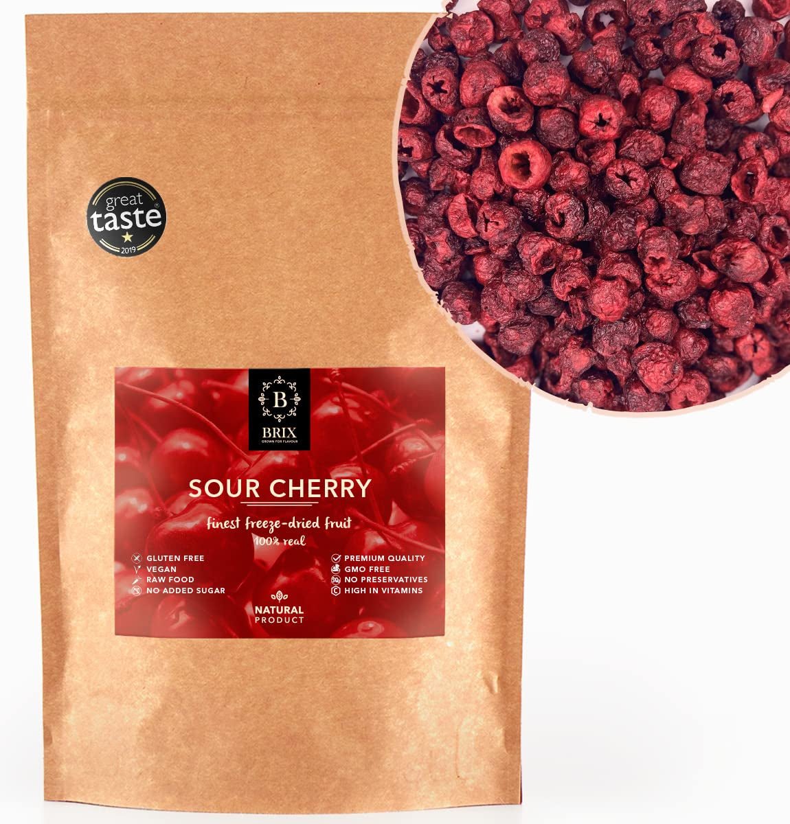 BRIX Cerezas amargas liofilizadas | Cerezas secas naturales 105g | Premio al Gran Sabor Frutos Secos, Cerezas Amargas Secas | Sin OGM Sin Gluten Vegano Las vitaminas se conservan Naty Shop Productos Deshidratados Título predeterminado
