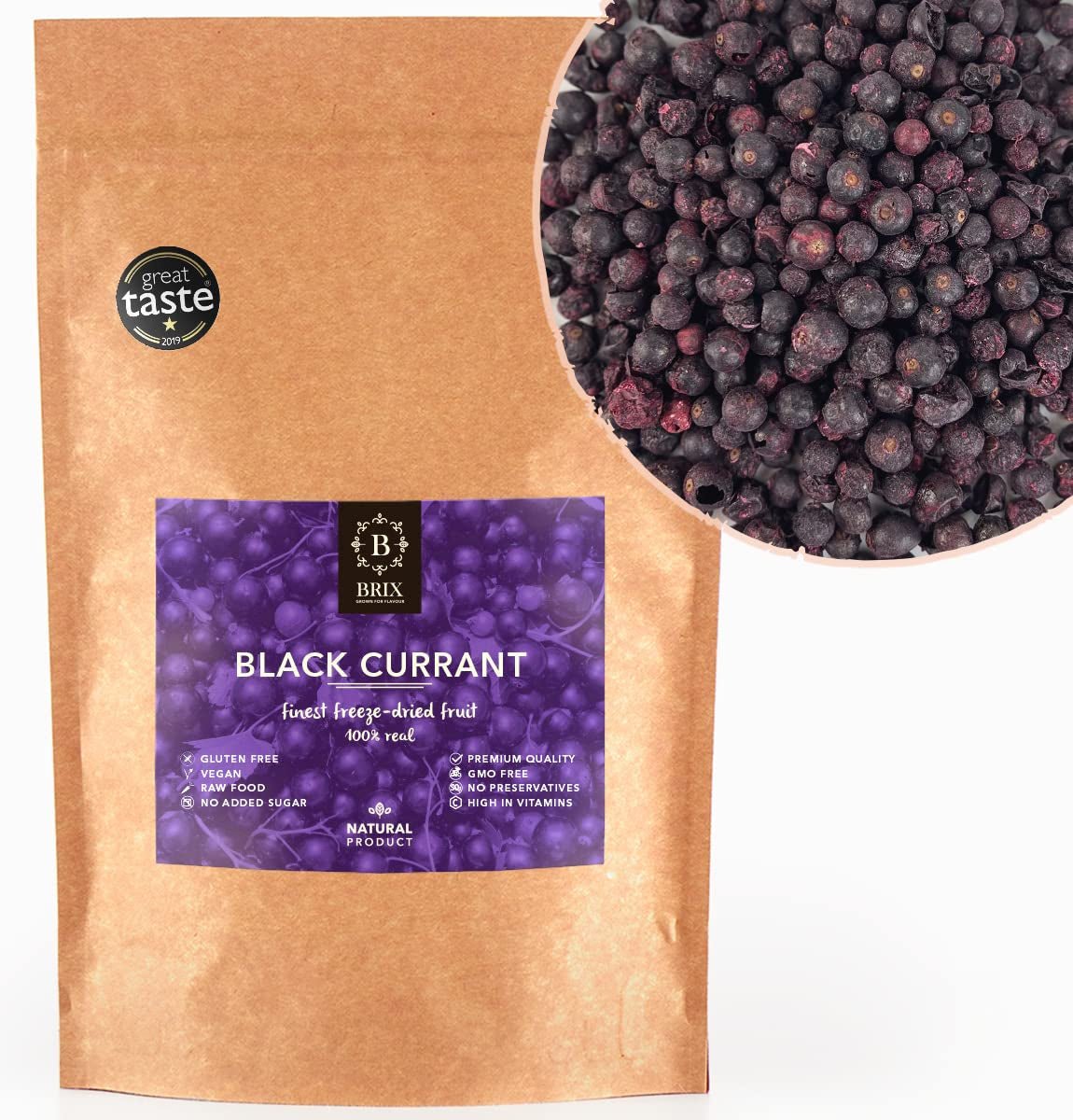 BRIX Grosellas negras secas | Grosellas negras secas 105 g | Premio Great Taste, grosellas negras secas | Sin OGM, sin gluten, vegano, vitaminas retenidas Naty Shop Productos deshidratados Título predeterminado