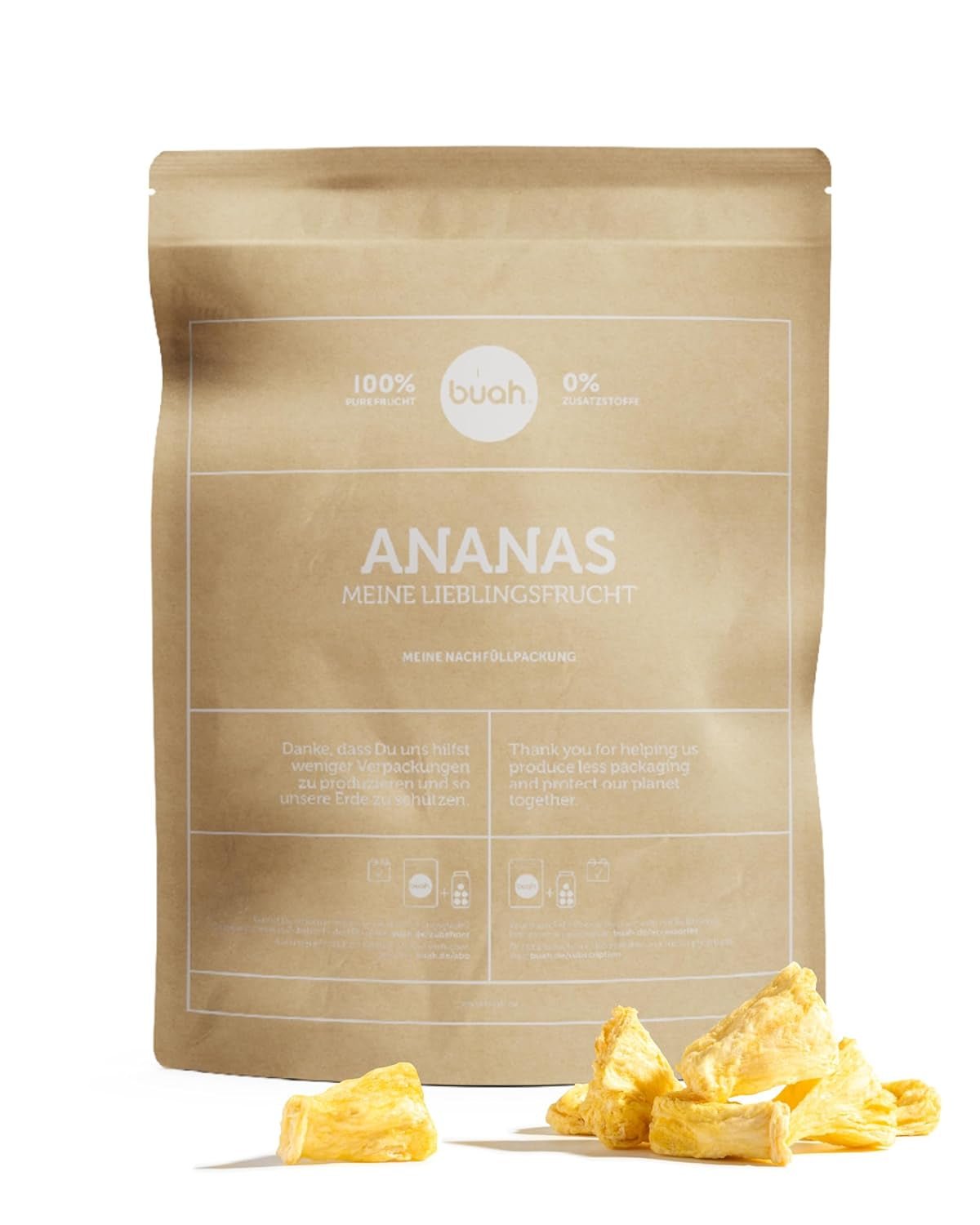 BUAH® Piña liofilizada | Chips de piña como snack o para muesli y postres | Sustituto ideal de los dulces | Vegano y sin azúcares añadidos | 100% fruta liofilizada | 200 g Naty Shop productos deshidratados 373 G