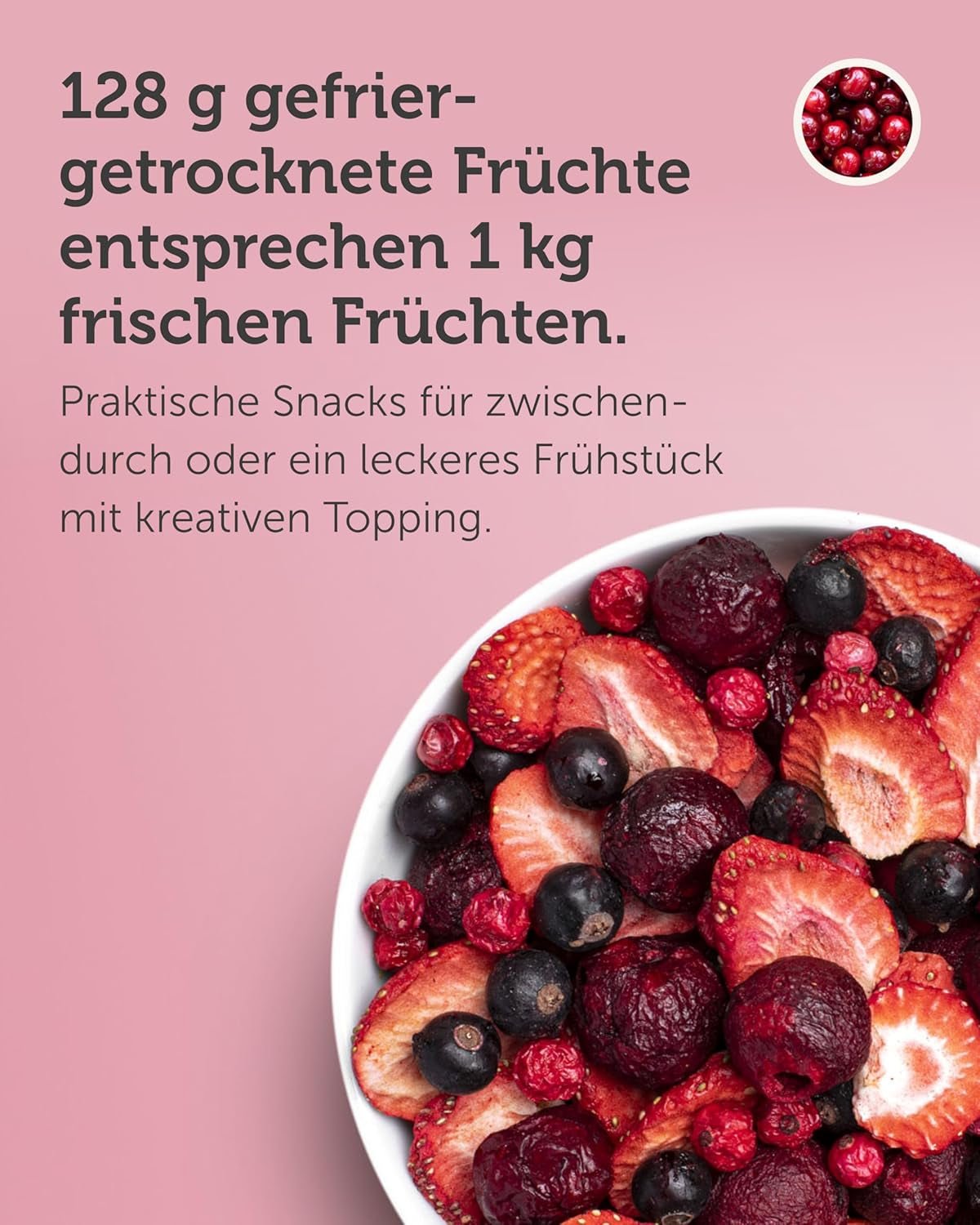 BUAH® Mezcla de frutas liofilizadas | cerezas, fresas, grosellas rojas y negras liofilizadas sin azúcar añadido | 100% fruta | vegano, sin gluten, sin lactosa (128g) Naty Shop productos deshidratados