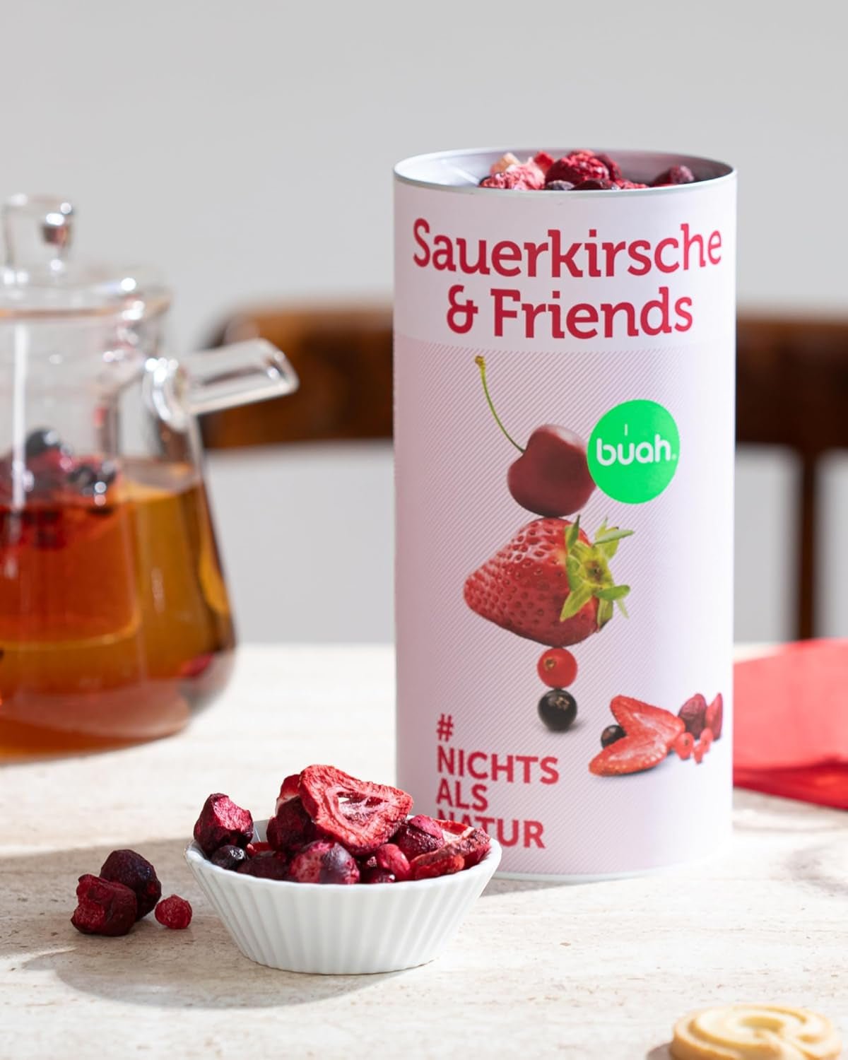 BUAH® Mezcla de frutas liofilizadas | cerezas, fresas, grosellas rojas y negras liofilizadas sin azúcar añadido | 100% fruta | vegano, sin gluten, sin lactosa (128g) Naty Shop productos deshidratados