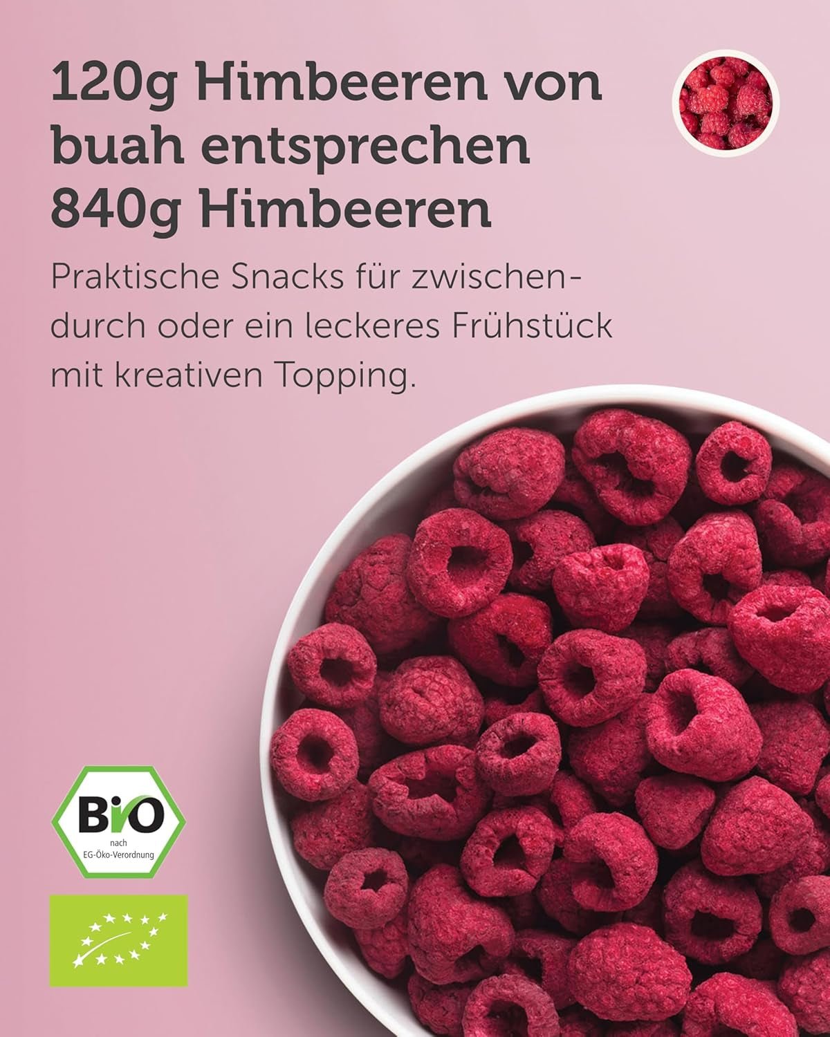 BUAH® Frambuesa liofilizada ecológica | chips de frambuesa como snack, para muesli y postres | sustituto ideal de los dulces | vegano y sin azúcares añadidos | 120g Naty Shop productos deshidratados