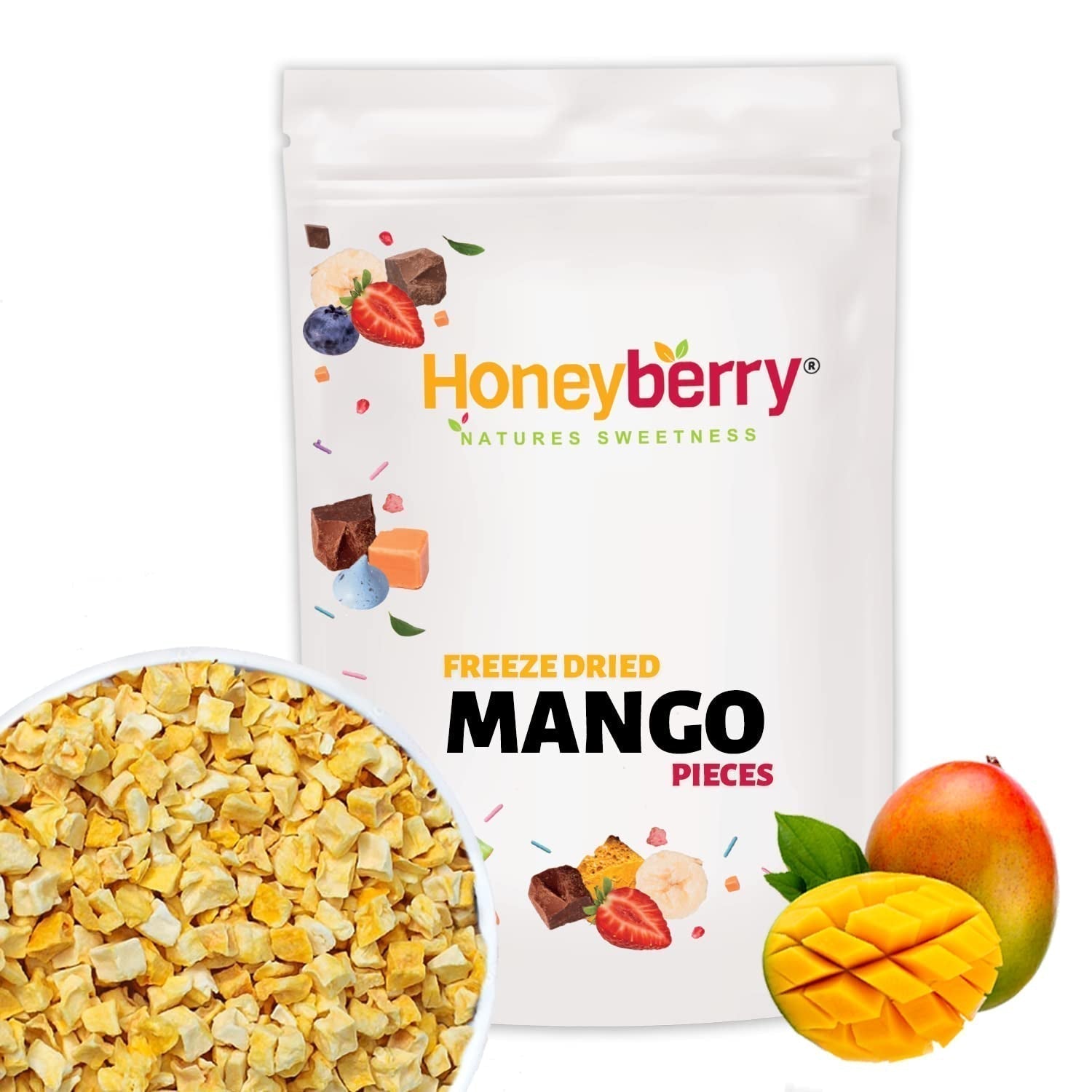 Mango liofilizado trozos 100g - Fruta liofilizada - Fruto seco liofilizado - Mango seco - Perfecto para snacks, repostería, muesli, batidos y postres Productos deshidratados Naty Shop 100G