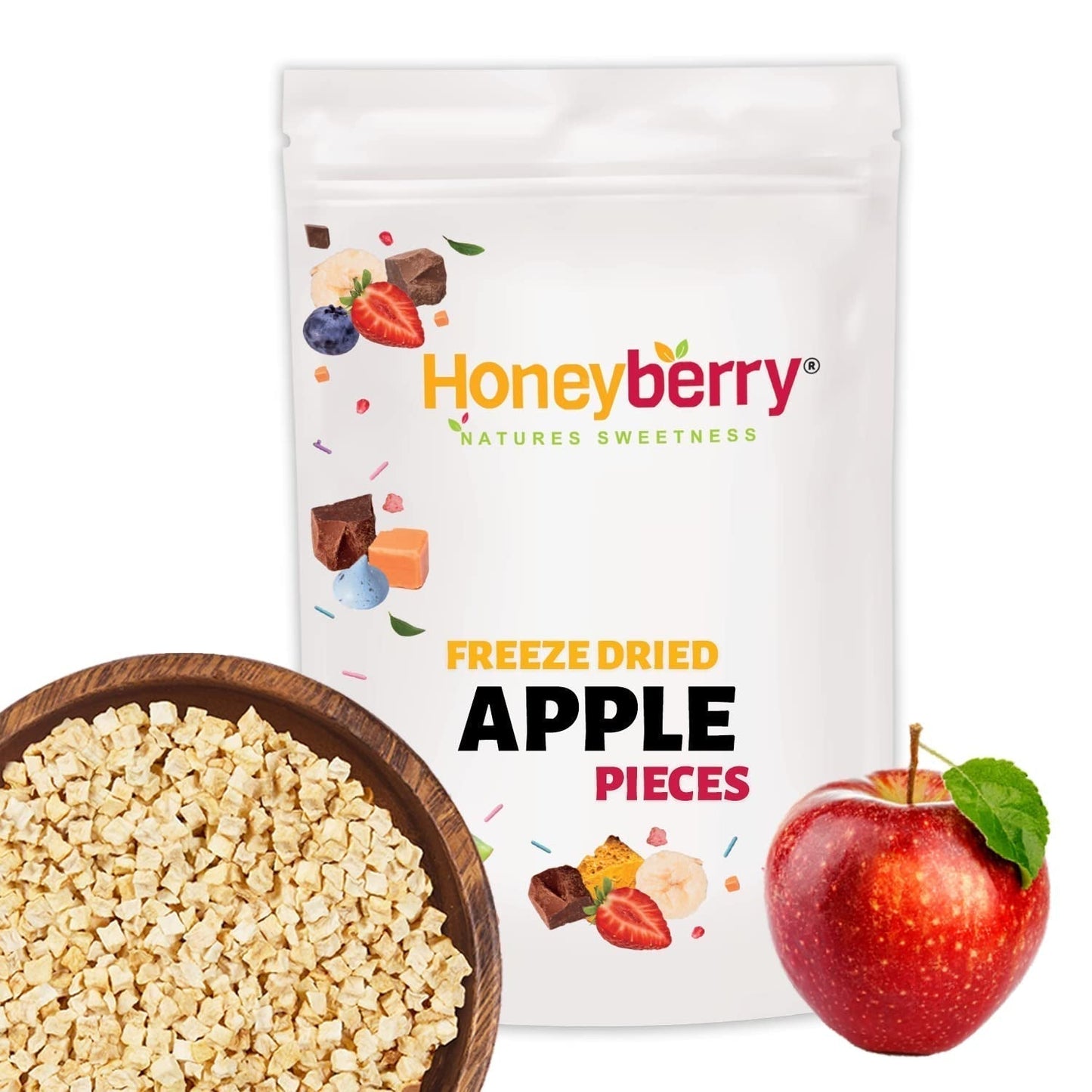 Manzana liofilizada en trozos 100g - Frutas liofilizadas - Frutas secas liofilizadas - Manzanas secas - Perfecta para repostería, decoración de tartas, snacks, muesli y postres Productos deshidratados Naty Shop 100G