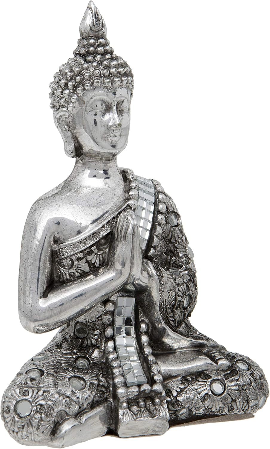 Buda tailandés con manos Tela de meditación reflectante plateada 13 cm Estatuillas y esculturas de plata Naty Shop Título predeterminado