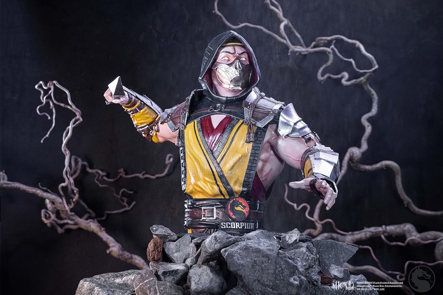 Busto de Escorpión de Mortal Kombat con Licencia Oficial, Amarillo, 29,5 cm, Estatuillas y Esculturas de Resina Sintética Naty Shop