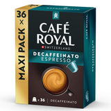 Café Royal Espresso Decaffeinato – Cápsulas de café compatibles con Nespresso®, 100% Arábica, Intensität 6/12, Rainforest Alliance, descafeinado, 36 cápsulas