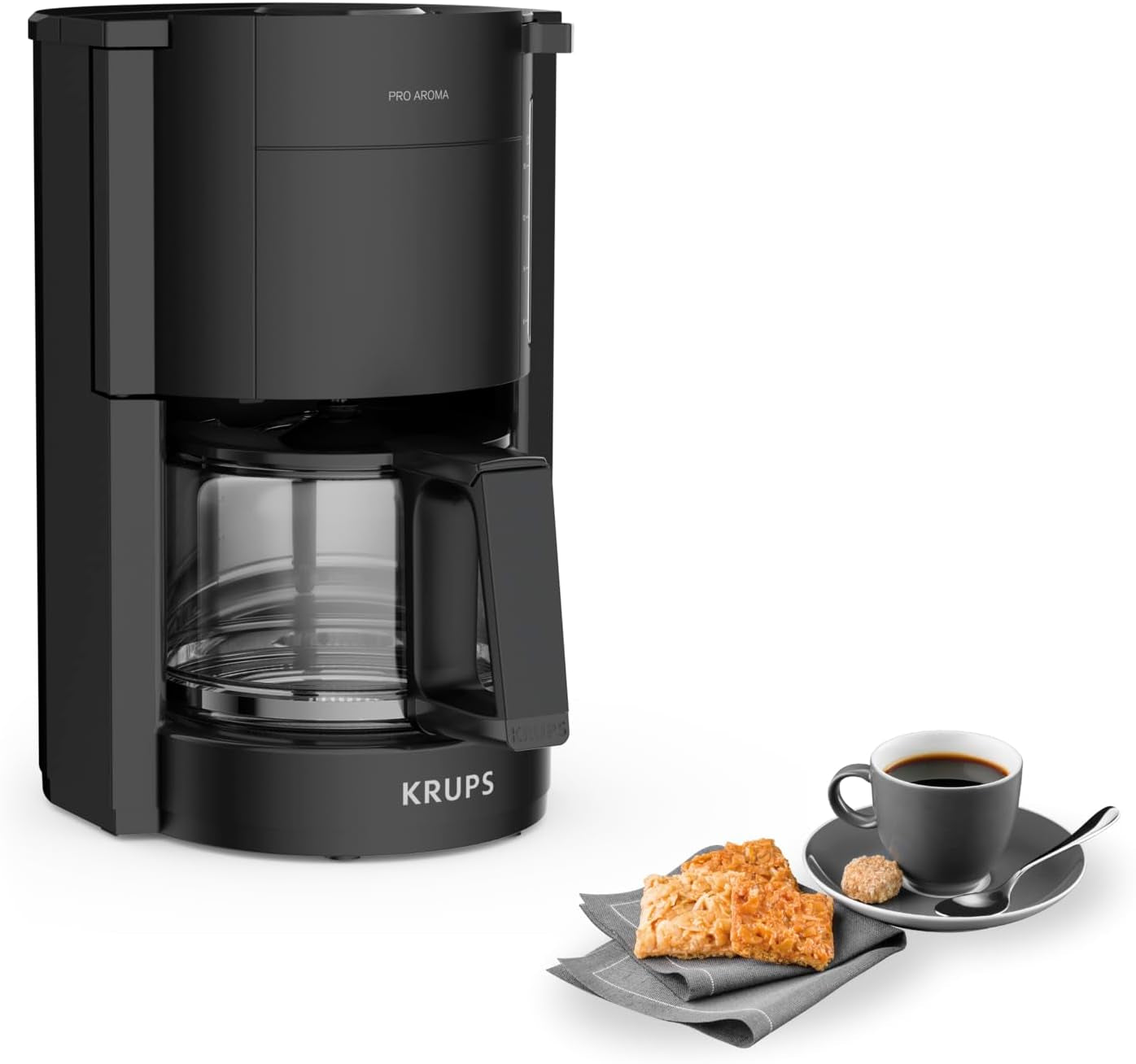 Krups F30908 ProAroma Cafetera espresso con filtro y jarra de cristal, capacidad 1,25 l, 10-15 tazas, 1050 W, negra