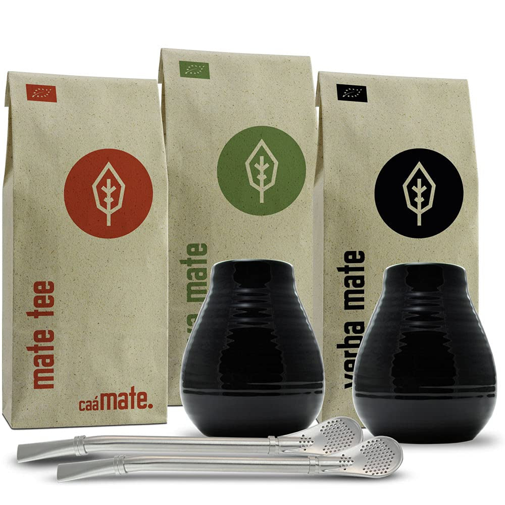 Juego de mate para dos, orgánico ● 2 tazas de mate + 2 bombillas + 300 g de mate + instrucciones de preparación
