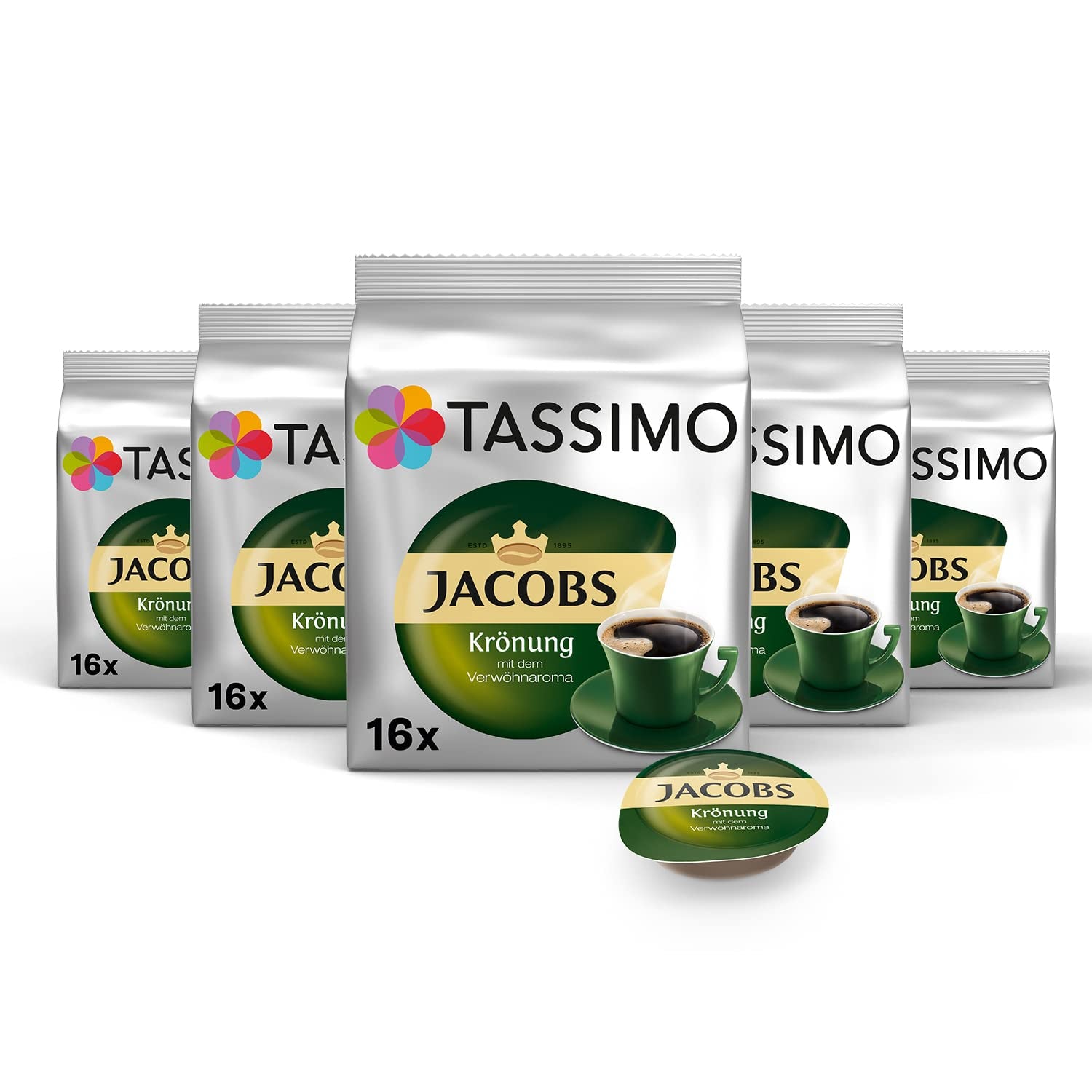 Tassimo Kapseln Jacobs Krönung, 5 x 16 almohadillas, 80 cápsulas de café