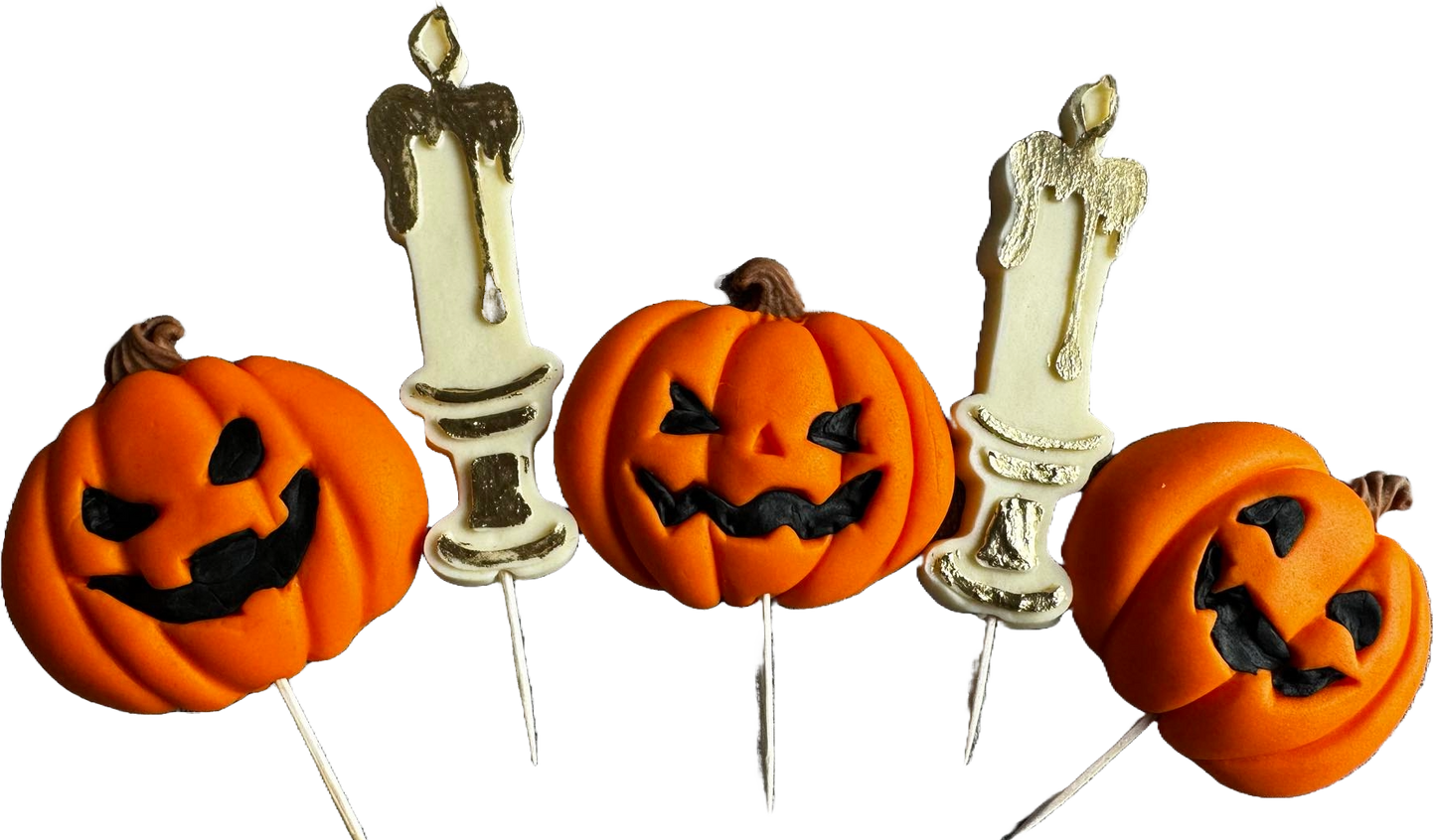 Set de 5 adornos comestibles de pasta de azúcar, Halloween, calabazas y velas Decoraciones de pasta de azúcar Naty Shop