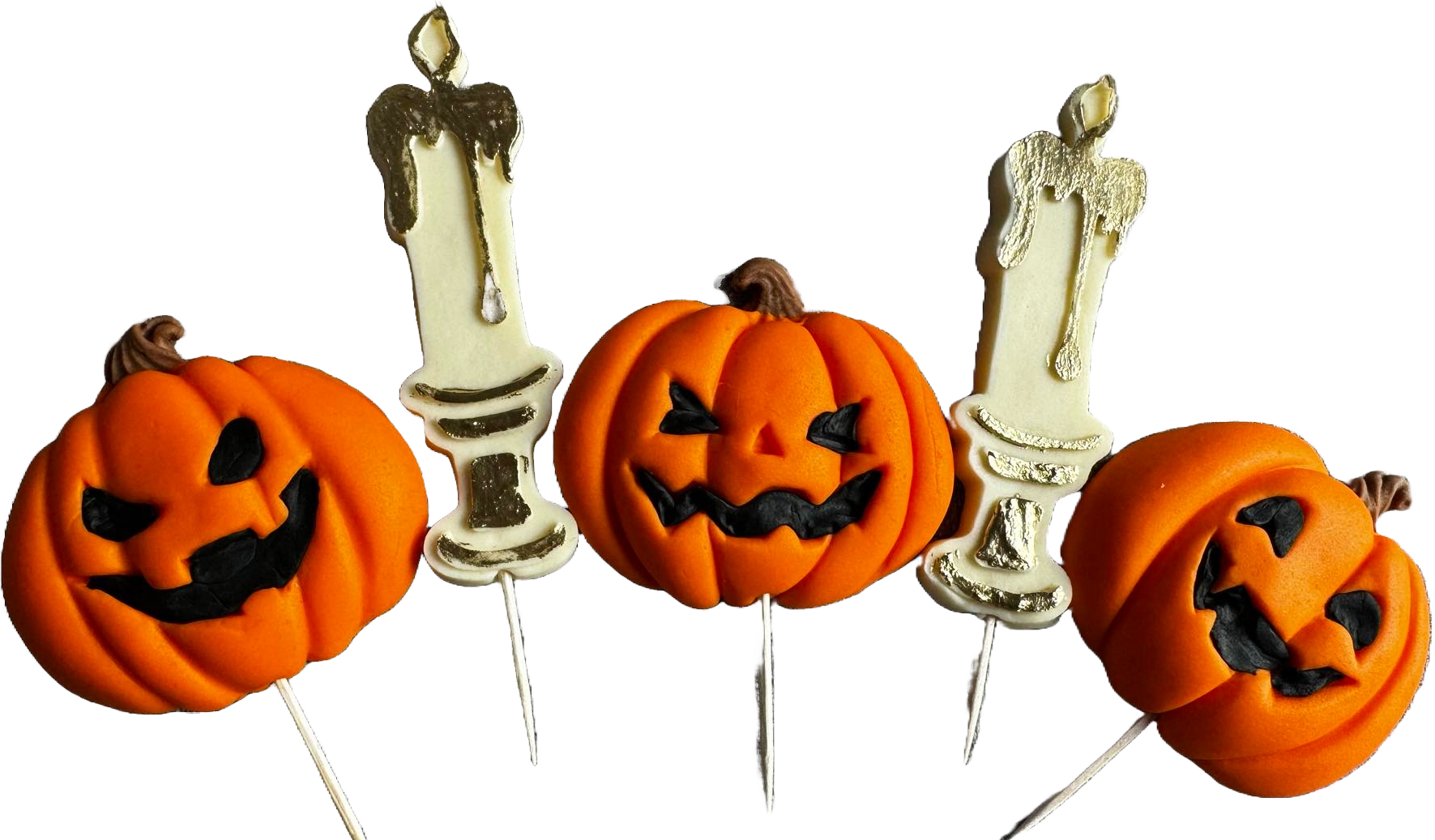 Set de 5 adornos comestibles de pasta de azúcar, Halloween, calabazas y velas Decoraciones de pasta de azúcar Naty Shop