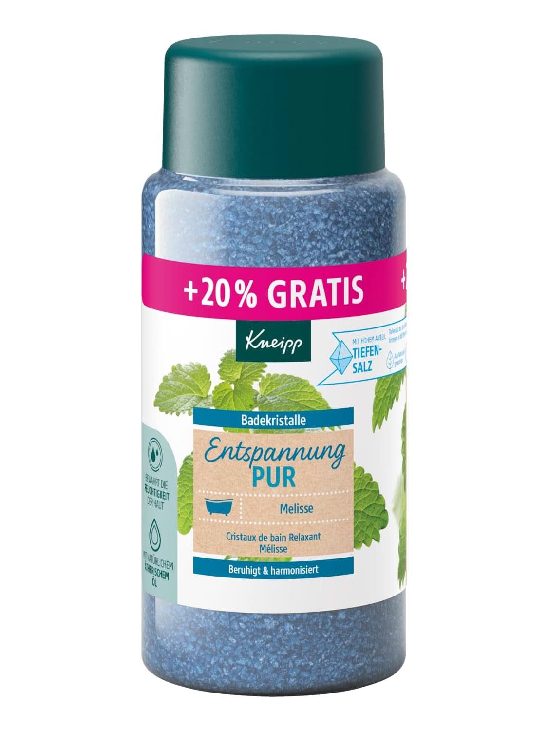 Kneipp Cristales de Baño Relajación Pura - Tamaño Especial - Con Sal Natural de Luisenhall Sal Profunda y Aceite Esencial de Melisa de la India y Extracto de Melisa Edición Limitada 720G Naty Shop Shower & Bath