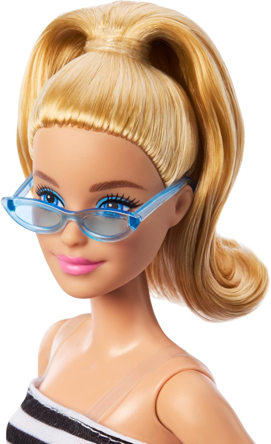 Muñeca Barbie Fashionistas núm. 213 Muñeca Rubia con Top de Rayas, Falda Rosa y Gafas de Sol, Cumpleaños 65, Muñeca de Moda Coleccionable HRH11 Naty Shop Dolls
