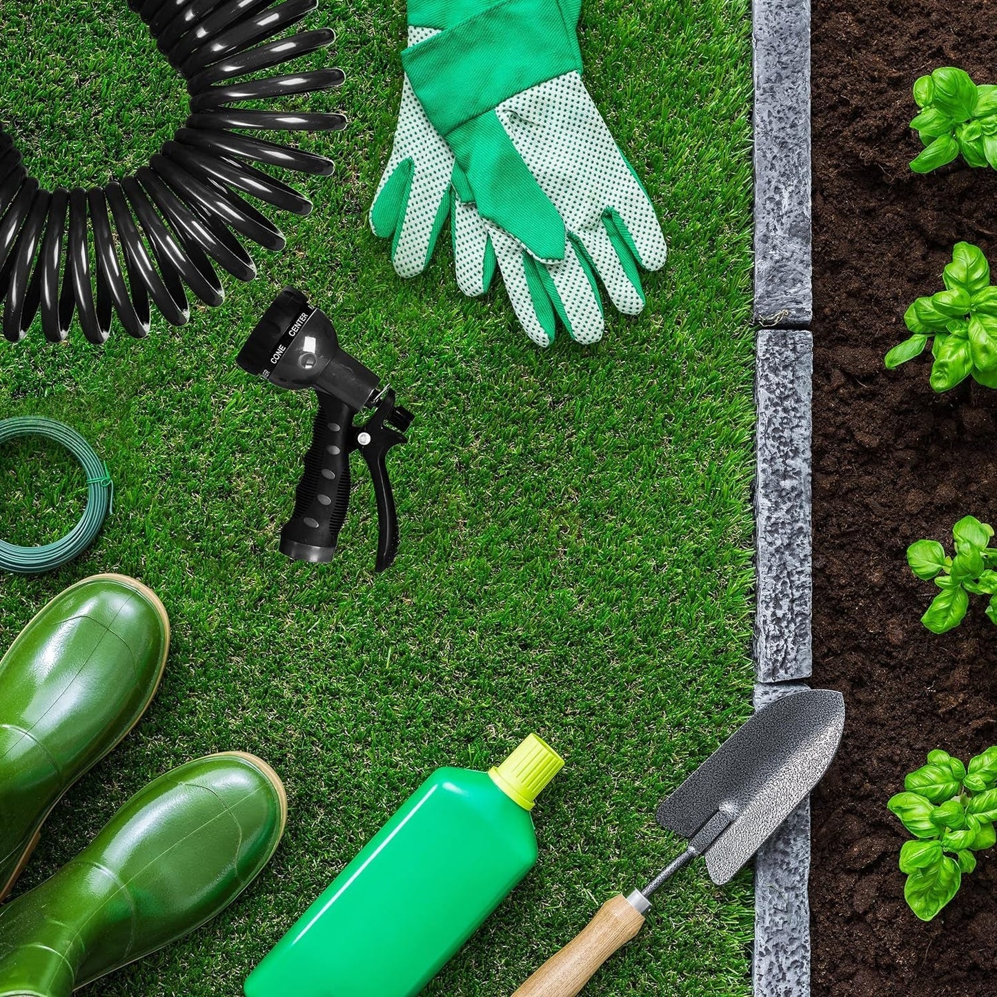 Relaxdays Manguera en espiral extensible hasta 10 m Manguera de jardín flexible con pulverizador de agua 7 patrones de pulverización negro