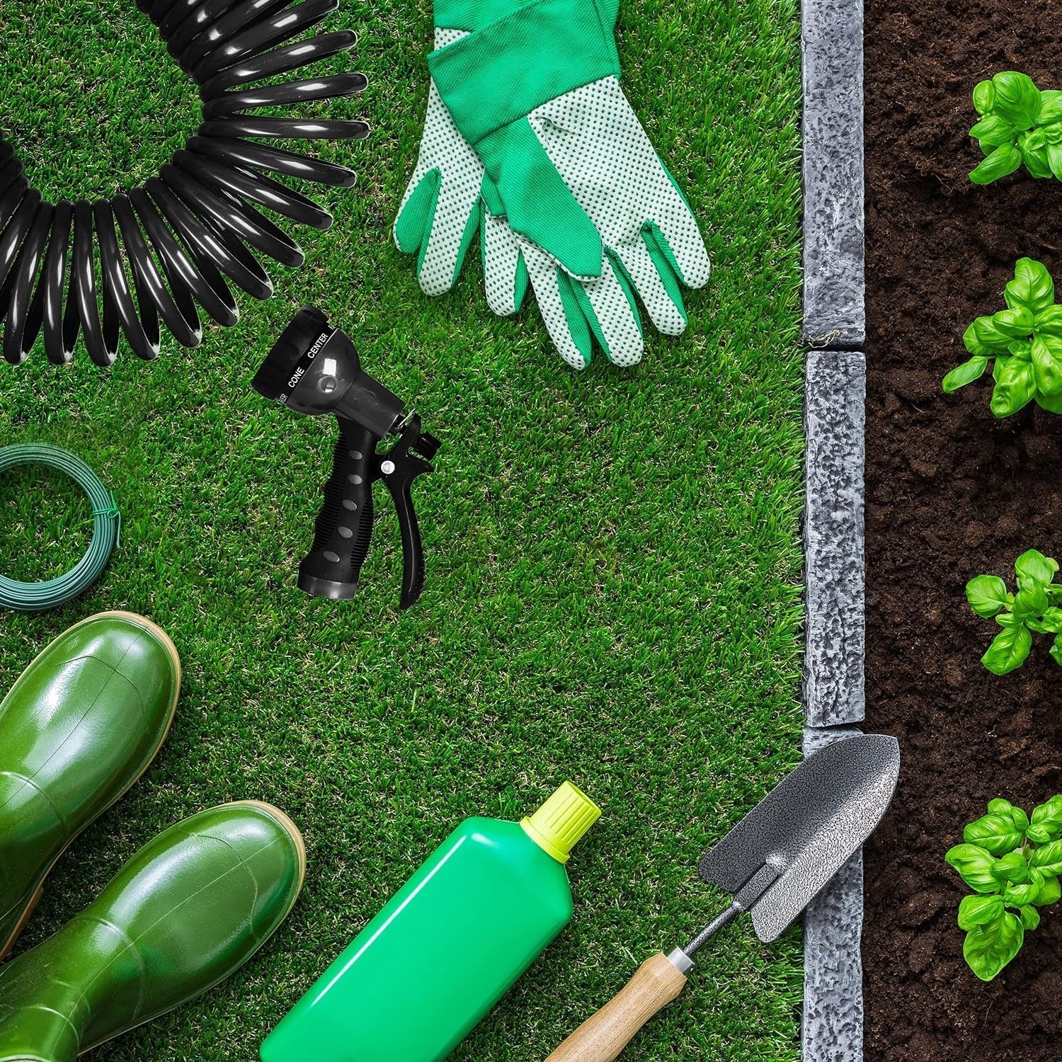 Relaxdays Manguera en espiral extensible hasta 10 m Manguera de jardín flexible con pulverizador de agua 7 patrones de pulverización negro