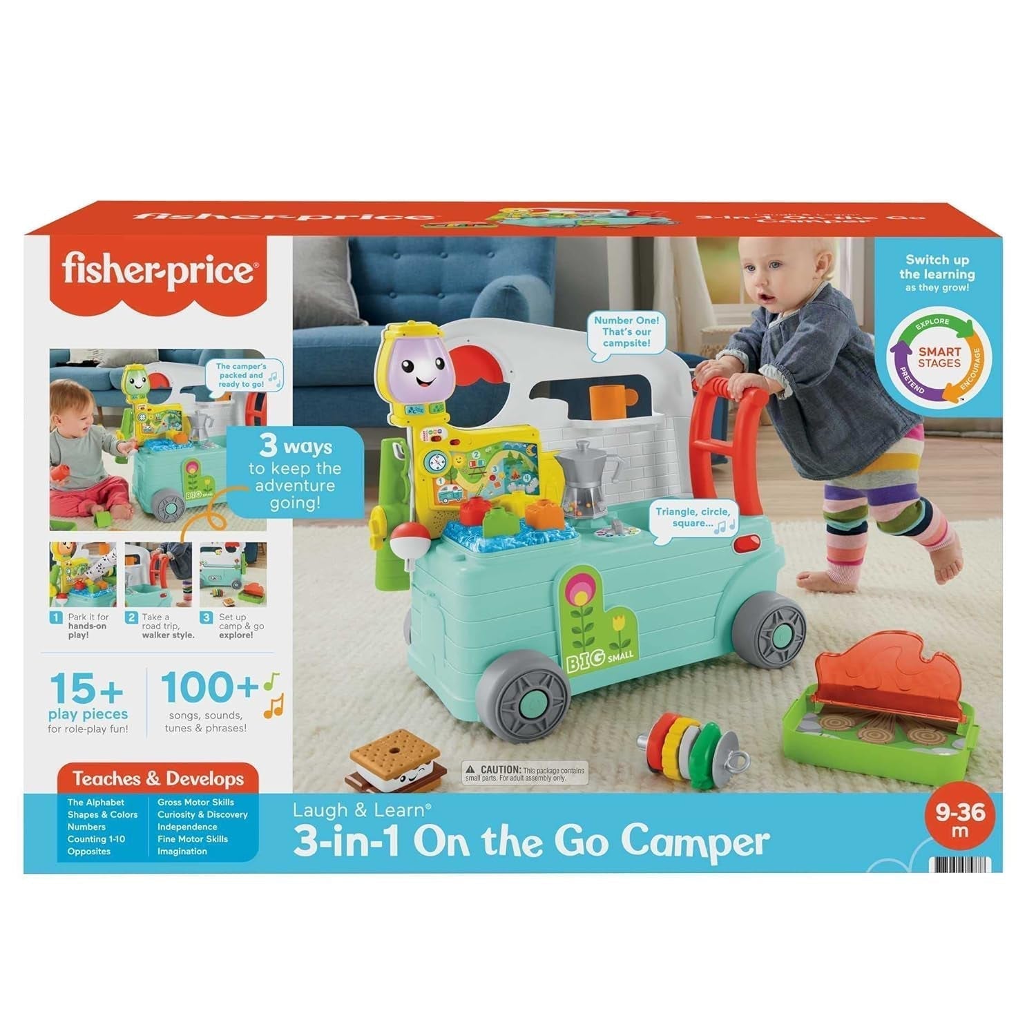 Fisher-Price - Camper Ríe y Aprende 3 en 1 Centro de Actividades Musicales y Juguete para Empujar Bebé Juguete para Bebé 9-36 Meses HCK51 Juguetes para Bebé Naty Shop
