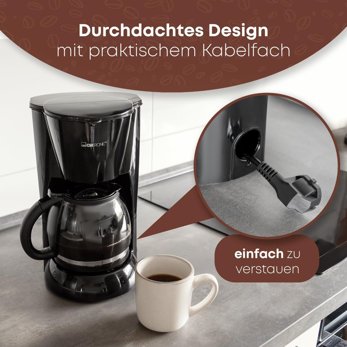 Máquina de café expreso Clatronic® | Cafetera espresso automática para 12-14 tazas (aprox. 1,5 litros) | Cafetera espresso con filtro y sistema antigoteo | 900W | Cafetera espresso KA 3473 Negra