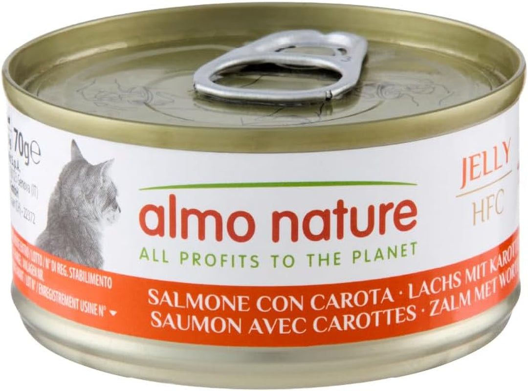 Almo Nature HFC Jelly - Comida húmeda para gatos adultos - Salmón y Zanahoria - Calidad humana, Sin gluten - 6 x 70g