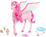 Barbie Pegasus Magic Hide and Seek - Juguete interactivo con luces y sonidos, 10 accesorios, alas de arcoíris, para edades de 3 años en adelante, HLC41