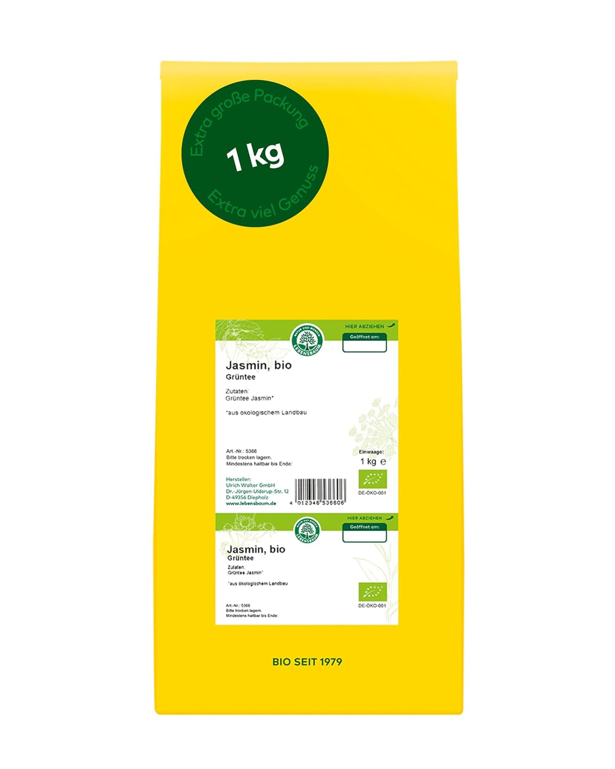 Lebensbaum Darjeeling Té verde de hoja entera, té orgánico, té verde con sabor a flor fresca, color verde claro, 1000 g