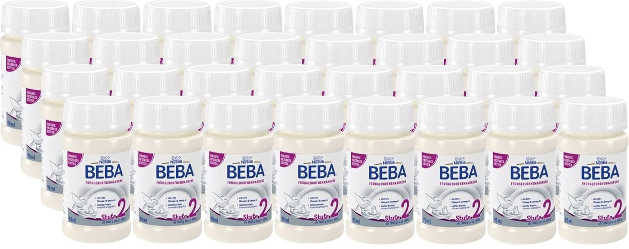 Alimento para prematuros BEBA Nivel 2, Alimento especial para prematuros y recién nacidos de bajo peso, listo para tomar, pack de 32 (32 x 90 ml) Naty Shop Set 32 uds 32 x 90 gramos