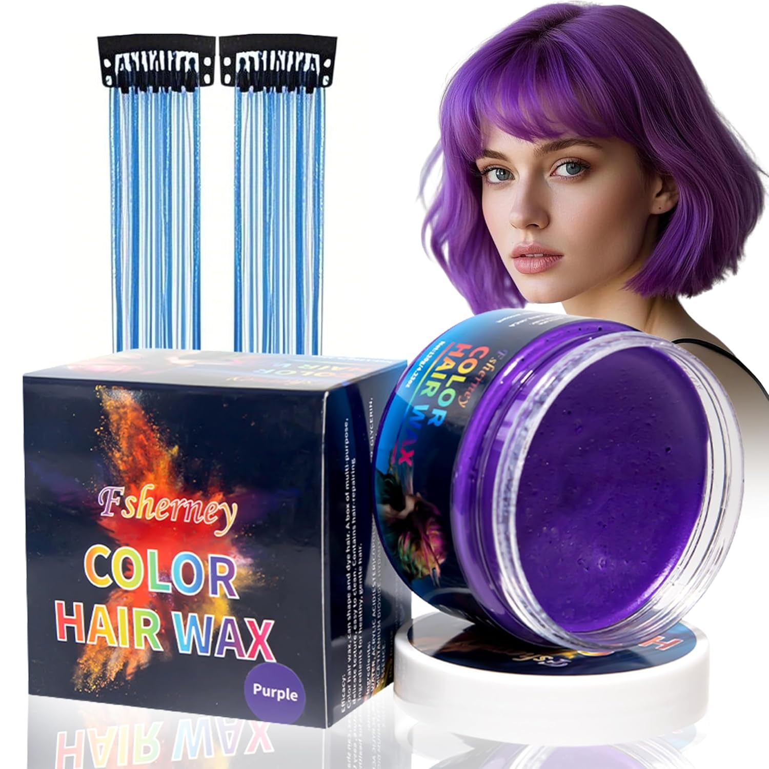 Tinte temporal para cabello verde, cera para color de cabello, tono de cabello para hombres y mujeres, pomada natural para el cabello, cera para tinte de cabello con clip de color para color de cabello de fiesta loca (4.23 oz, verde) Naty Shop Tinte para el cabello violeta 1G (1 paquete)