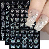 6 Blatt Schmetterling Nagelsticker Selbstklebend Laser Silber Schmetterlings Nagelaufkleber 3D Aurora Silber Schwarz Schmetterlinge Nagel Pegatinas Frühling Nageldesign Nail Sticker Nail Art Zubehör