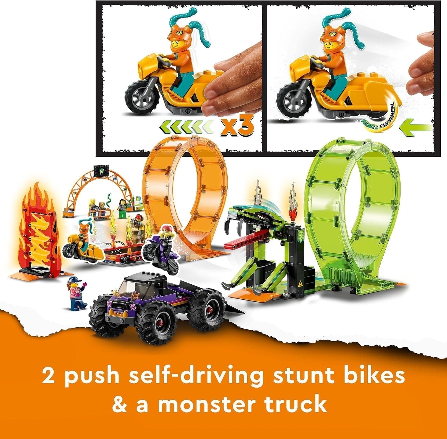 LEGO 60339 City Stuntz Show de Stuntz, Set de Doble Bucle, Incl. rampa, camión monstruo, motocicleta 2X y 7 minifiguras, juguete para niños mayores de 7 años Juegos de construcción Besuche den LEGO-Store