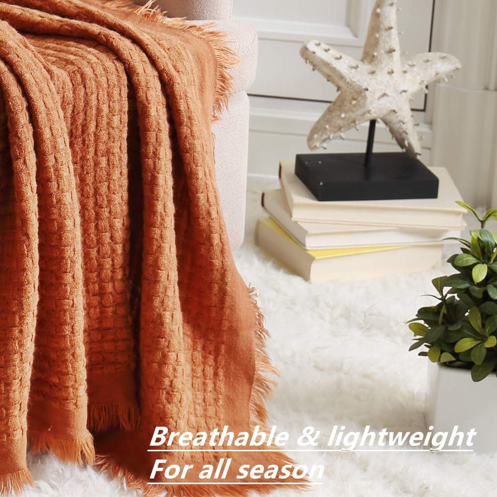 CREVENT Manta de Punto Óxido para Sofá Sofá Silla Cama Decoración del Hogar Suave Cálida Acogedora Ligera Primavera Verano Otoño (127,8 X 152,4 cm Caramelo/Marrón/Naranja Quemado) CREVENT Camas y Mantas