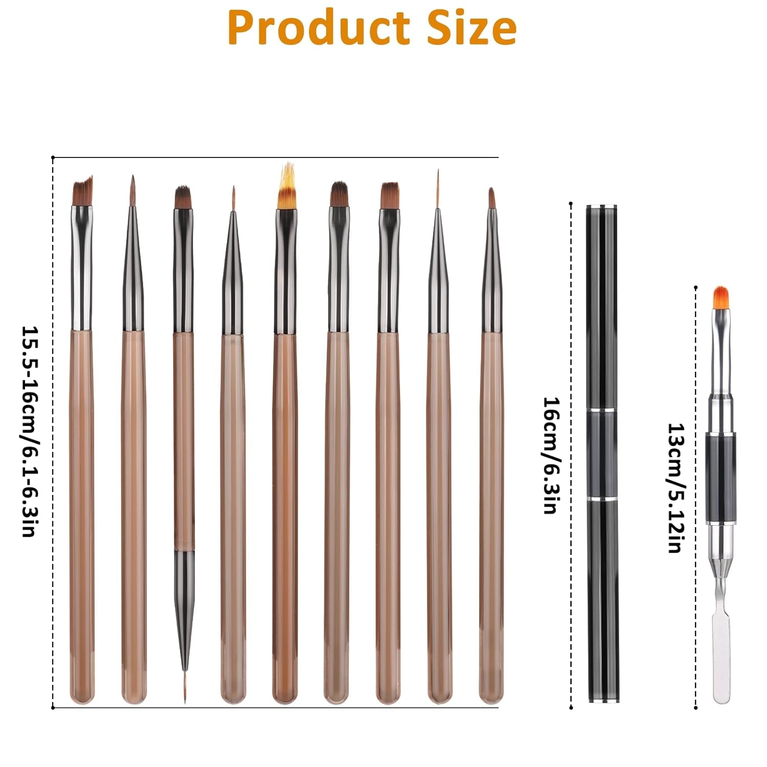 10 Stück Nailart Pinsel Set, Braun Nail Art Brushes Nailart Design Pinsel Nageldesign Pinselfür Gelnägelfür Heimwerker Maniküre Salon Zuhause Nailpinsel Set